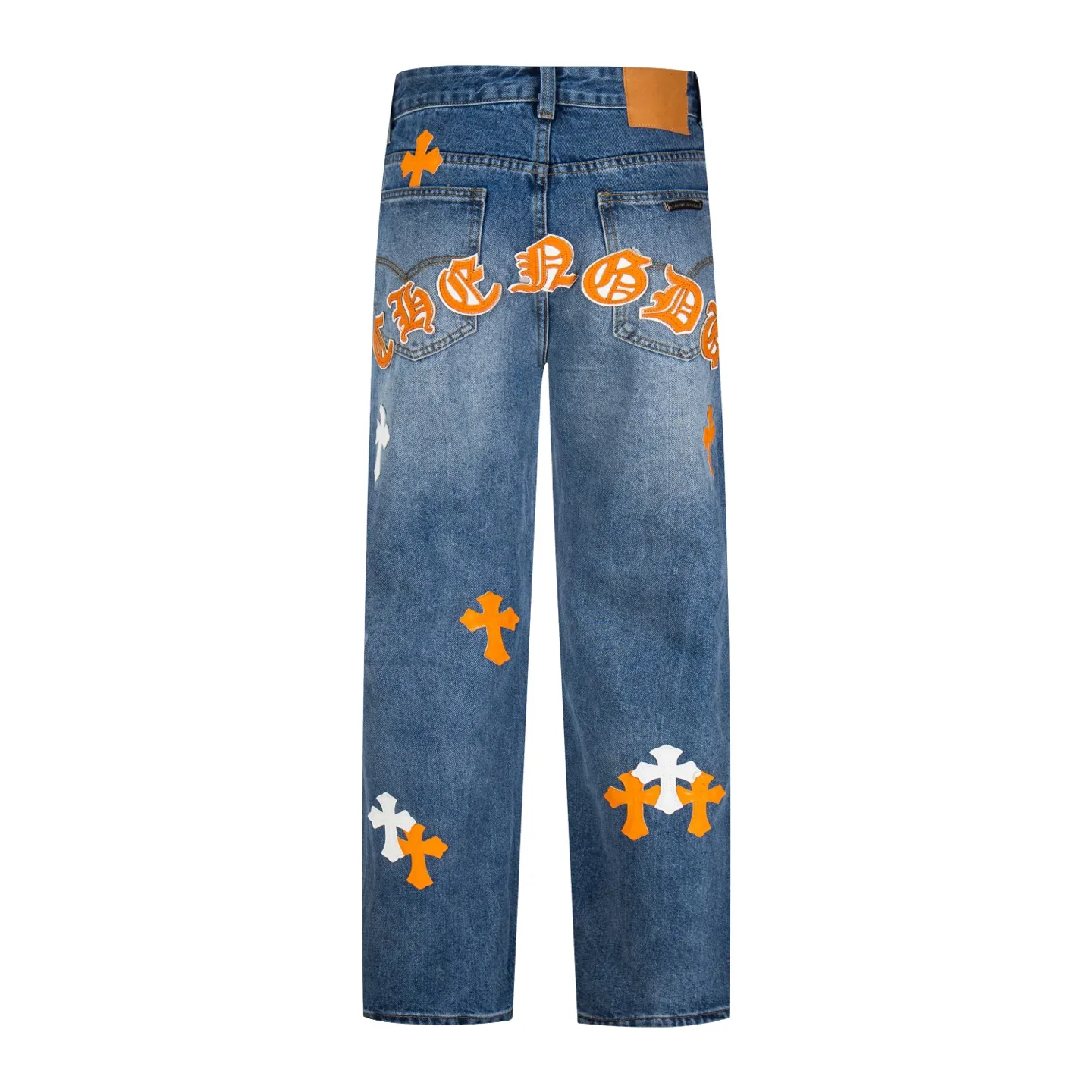 P260 Chrome Hearts light blue pants, Sanskrit yellow and white patchwork leather jeans. CH jeans need to be washed before being dismantled and then hand-stitched with sheepskin cross leather and then spliced ​​together. The whole piece has too many craftsmanship to explain. The patchwork is decorated with cross flowers, and the high-waisted washed jeans! ! Absolutely high-end luxury products, god-level single products and super popular products, made with top heavy industry, a must-see magic weapon. Customized hardware. The fabric is thick and soft after washing. It has good breathability. Customized small leather label. Unique design. The details are simple and elegant, and the workmanship is exquisite. The entire trousers are neatly routed and the details are in place! It’s so cool that both men and women can easily control the genderless trend! Style number: 1804# Color: blue Size: 28 30 32 34